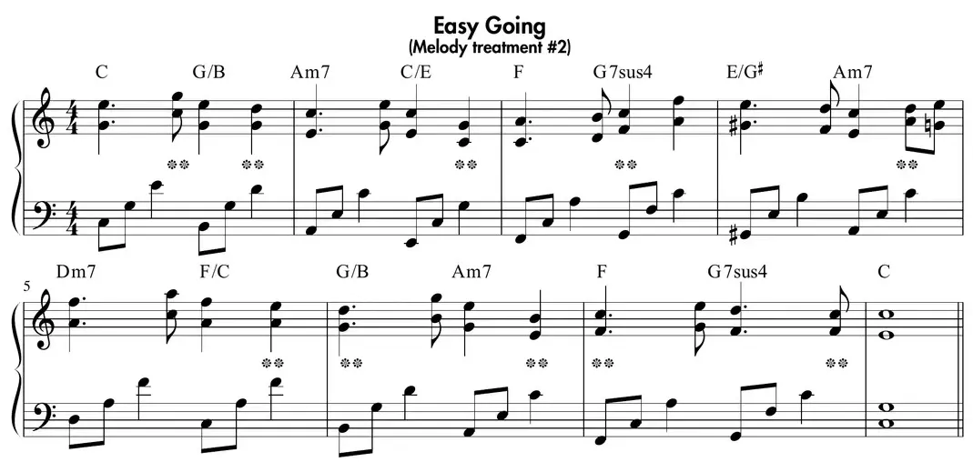 Sheet music: "Easy Going" melody treatment using 6ths and 5ths below the melody