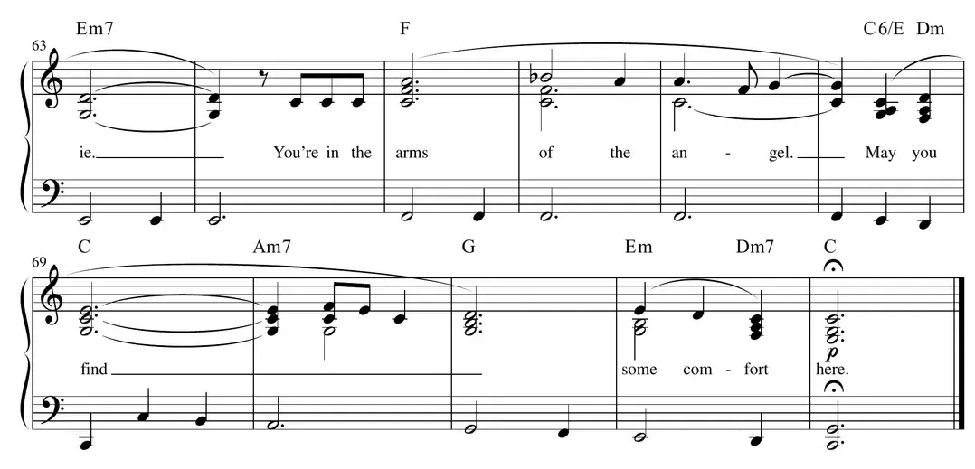 Continuation of the "Angel" arrangement showing add9 and inverted chords