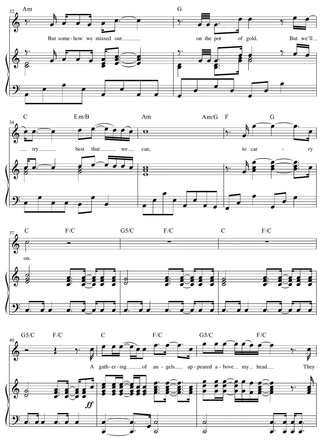 Sheet music: "Come Sail Away" (Styx) pop/rock piano arrangement continued