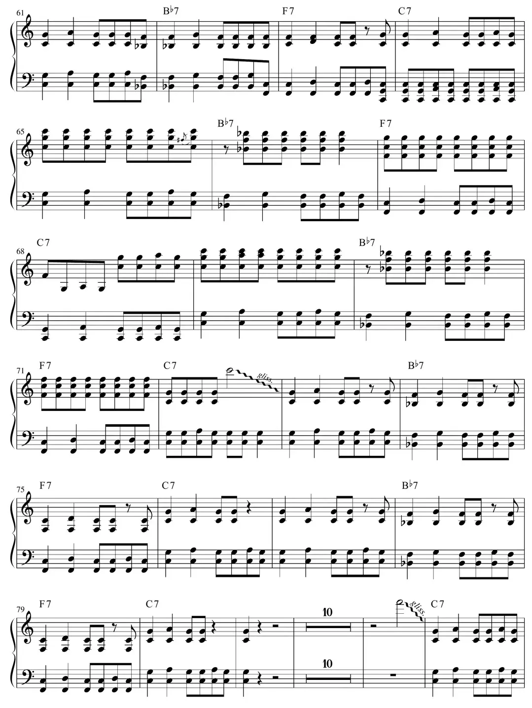 Sheet music: "Takin' Care of Business" (BTO) arrangement continued
