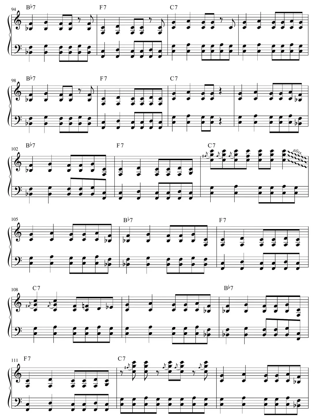Sheet music: "Takin' Care of Business" (BTO) arrangement continued