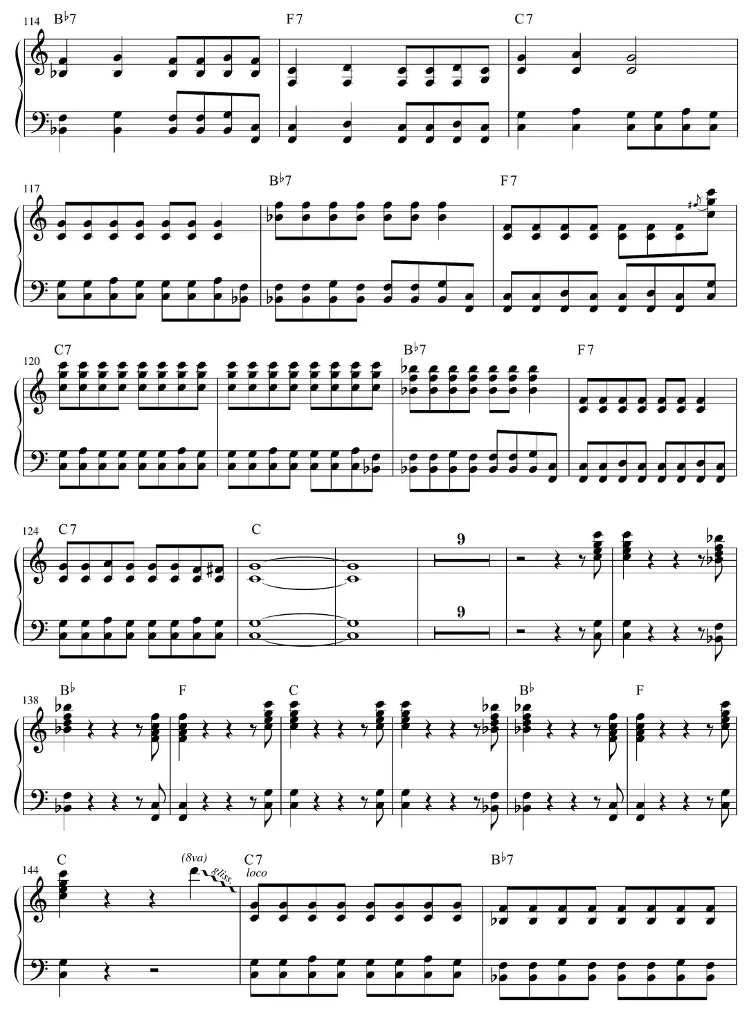 Sheet music: "Takin' Care of Business" (BTO) arrangement continued