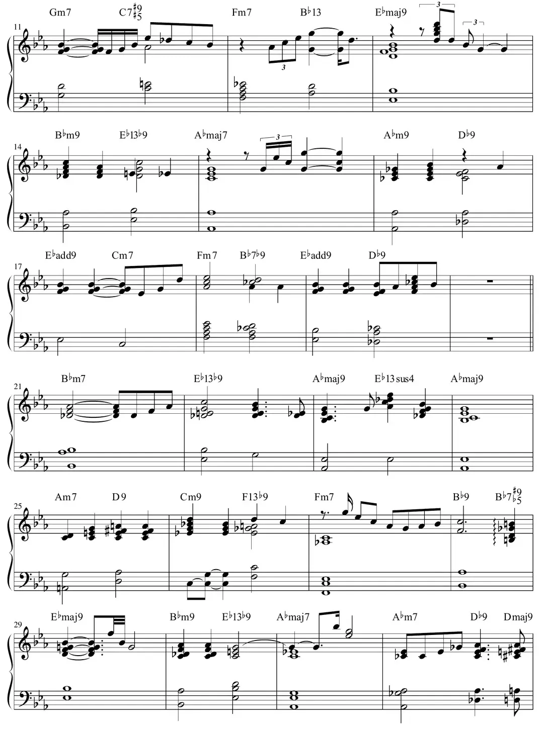 Sheet music: "Misty" (Garner/Burke) jazz standard arrangement continued
