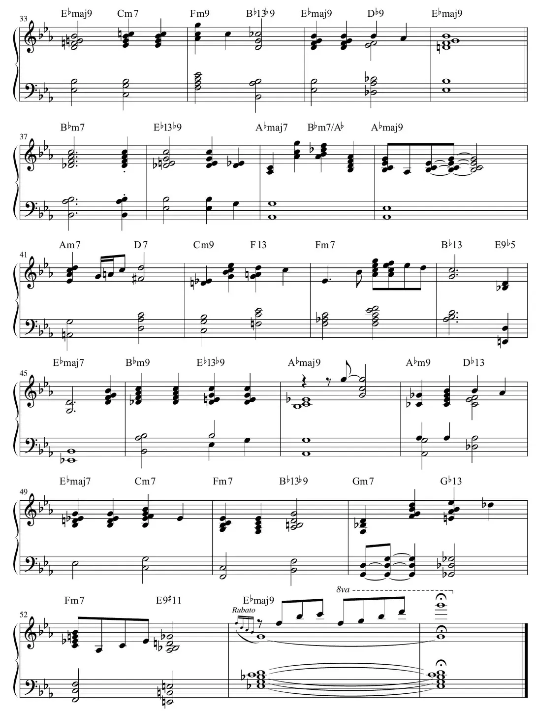 Sheet music: "Misty" (Garner/Burke) jazz standard arrangement continued