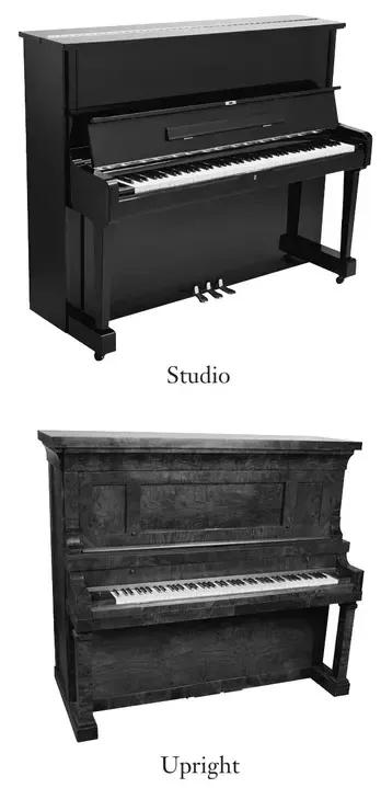 Photo: vertical piano showing console or studio cabinet design