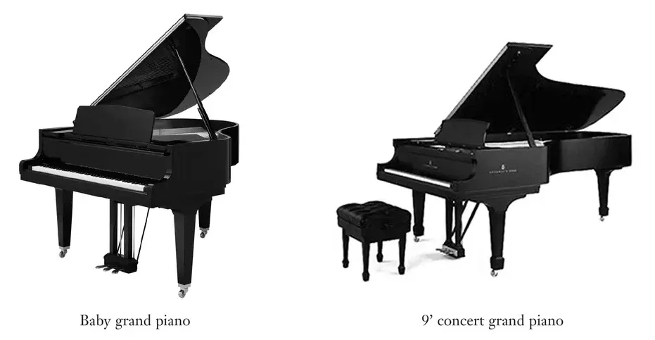 Photo: horizontal grand piano with lid propped open