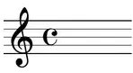 Diagram: common-time C symbol used as a time signature