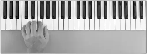 Diagram: left-hand C Position, pinkie on low C and thumb on G