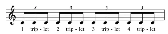 Sheet music: eighth-note triplets, three notes beamed together with a "3" above each group