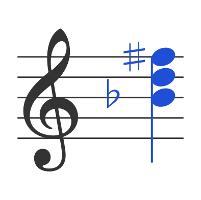 Bbaug chord in staff notation — B♭, D, F♯